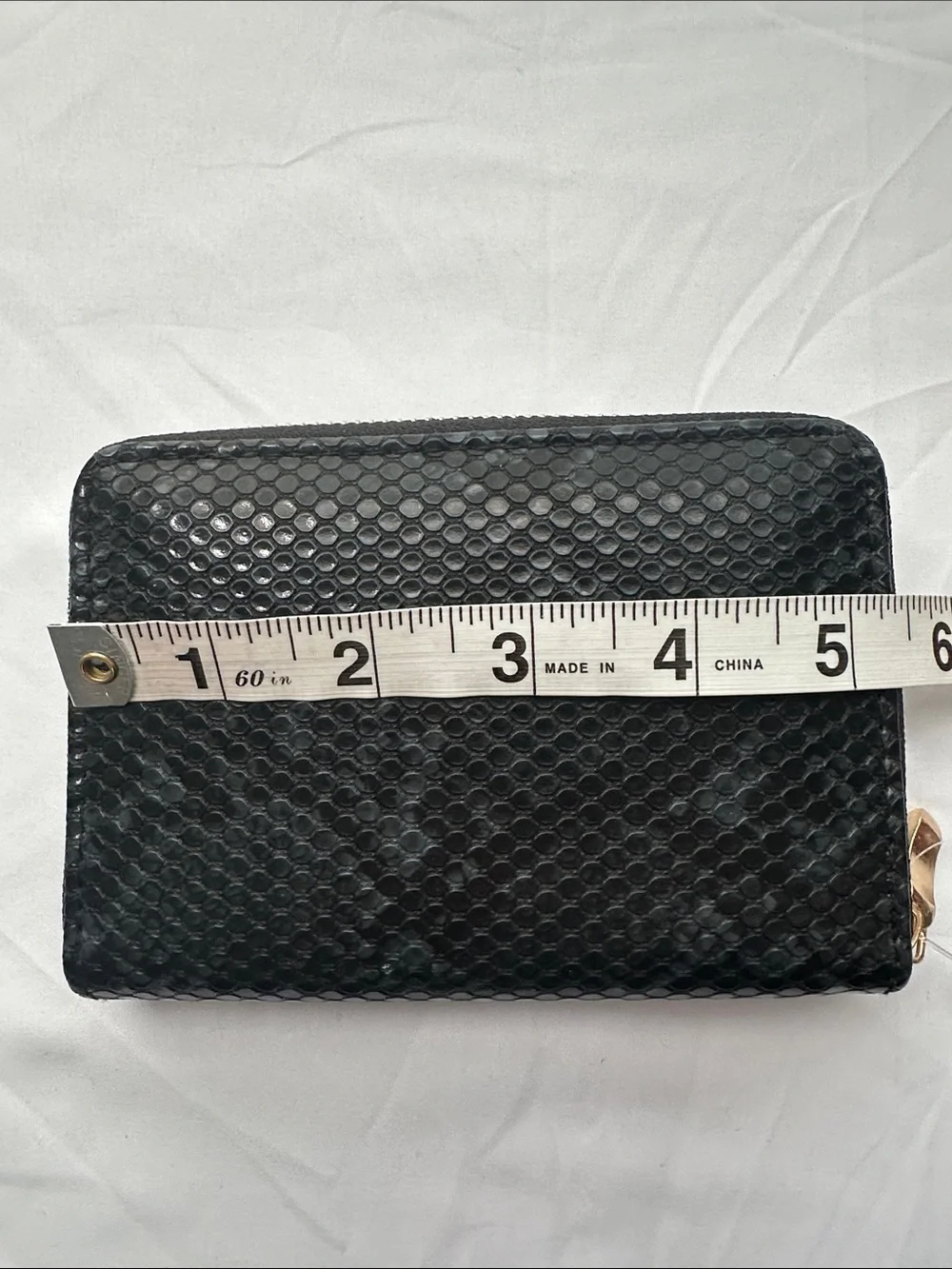 Black Textured Faux Snakeskin Zip Around Wallet